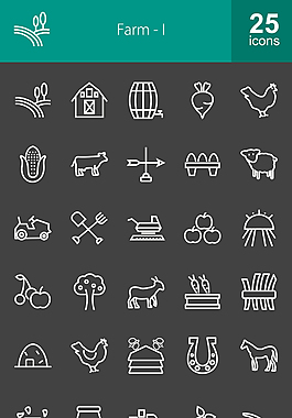 50個農(nóng)場的線性圖標(biāo)