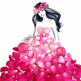 唯美粉色花瓣晚礼服设计