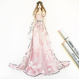 唯美花朵长裙礼服设计图