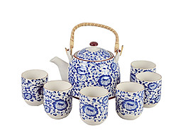 雅致藍色花紋陶瓷茶具產品實物