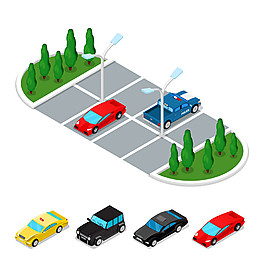 綠樹路燈汽車圖片