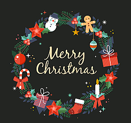 彩繪可愛圣誕節花環矢量素材