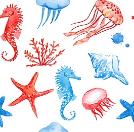水彩繪海洋生物背景