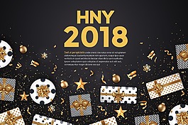時(shí)尚元旦新年卡通禮物元素
