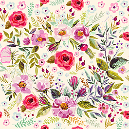 手繪水彩浪漫花卉背景