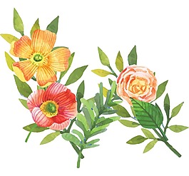 卡通紅花綠葉png元素