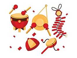 卡通熱熱鬧鬧過大年png元素