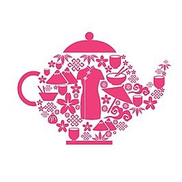 創意粉色茶壺png元素