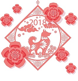 中國風紅色剪紙png元素