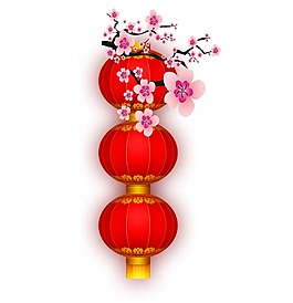 喜慶燈籠掛枝頭png元素