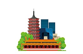 卡通歷史和現(xiàn)代建筑融合png元素