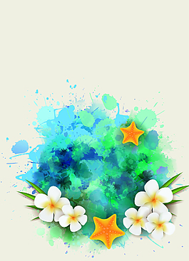 矢量水彩潑墨雞蛋花海星文藝背景