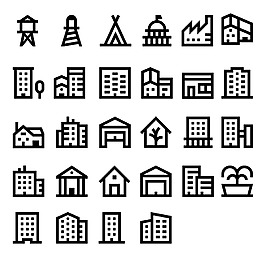 23枚建筑物的线性图标