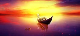 夢幻夕陽小船背景