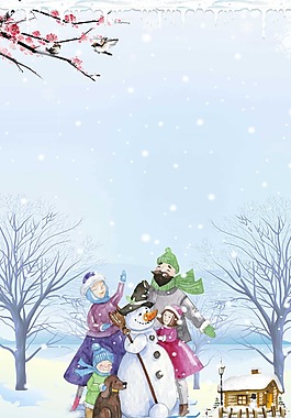 小清新冬季雪人背景
