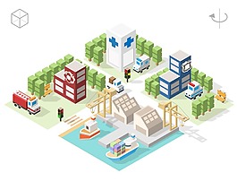 趣味醫院建筑插畫