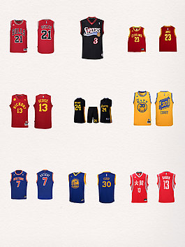 紅色黃色藍色NBA球衣
