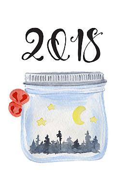 手繪2018年愿望瓶psd源文件