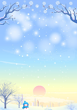 卡通可爱雪人雪景广告背景