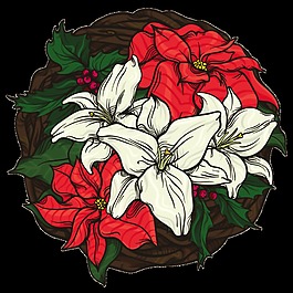 白紅花叢png透明素材