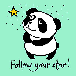 星星小熊貓卡通素材