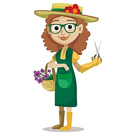 卡通修剪花的女人png元素