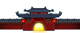喜慶城門(mén)燈籠元素