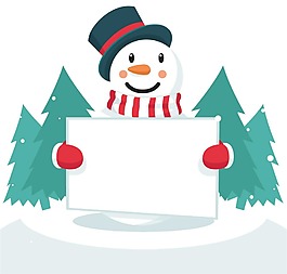 手绘树林雪人元素