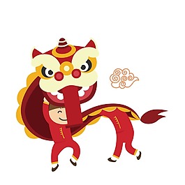 手绘春节舞狮元素