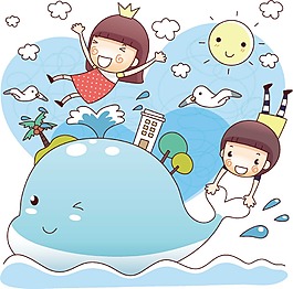 手繪兒童海豚元素