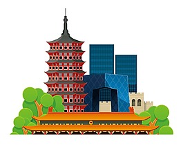 手繪中式建筑元素