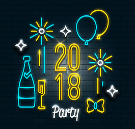 2018年新年快樂霓虹燈賀卡矢量圖