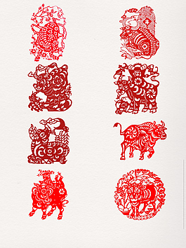 紅色動物牛剪紙窗花素材PNG