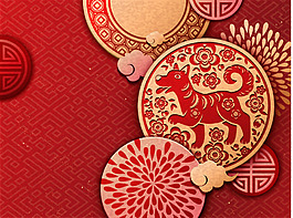 紅色復(fù)古狗年喜慶背景