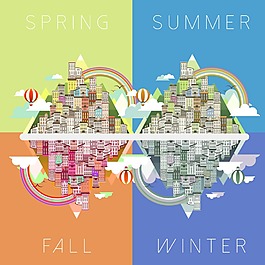 扁平趣味城市建筑插畫
