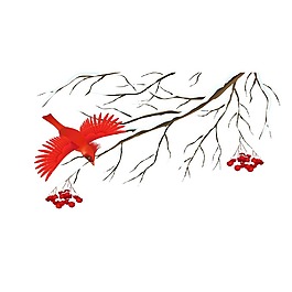 卡通紅鳥飛枝頭png元素