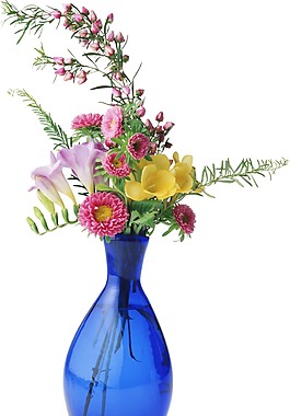 藍色鮮花裝飾瓶png元素
