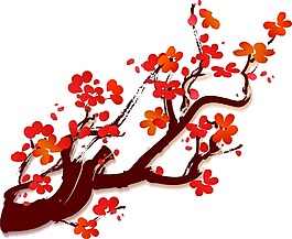 卡通紅色梅花枝頭png元素