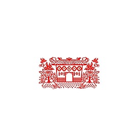 紅色剪紙畫(huà)小屋png元素