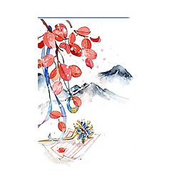 手繪紅色樹葉高山png元素