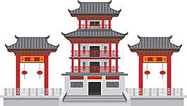 卡通古畫風(fēng)建筑png元素