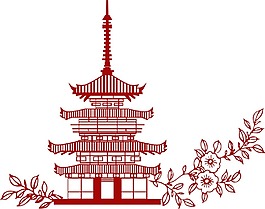 卡通紅色剪紙畫png元素