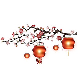 卡通梅花枝頭掛燈籠png元素