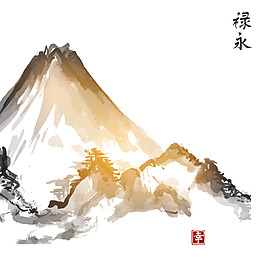 水彩手繪山水插畫