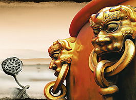 中國風金色獅子背景