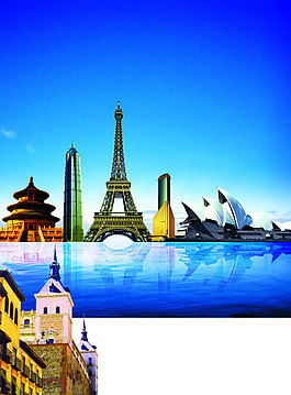 手繪旅游建筑背景