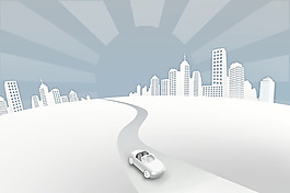 手繪白色建筑汽車背景