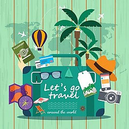 沙灘度假旅游矢量背景素材