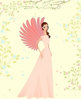 美女天使植物葉子背景素材