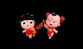 卡通福娃拿鞭炮裝飾素材